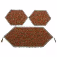 رومیزی سرویس ترمه ابریشم  کد TRSETE49  نفیس  رنگ نارنجی  آستر نارنجی