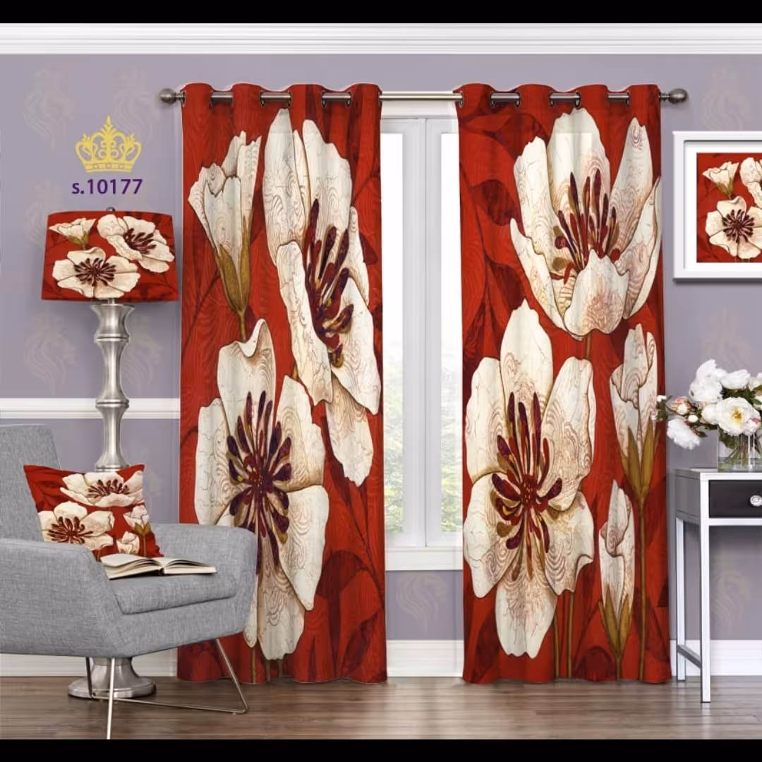 پرده پذیرایی دو قواره طرح گل کد S10177