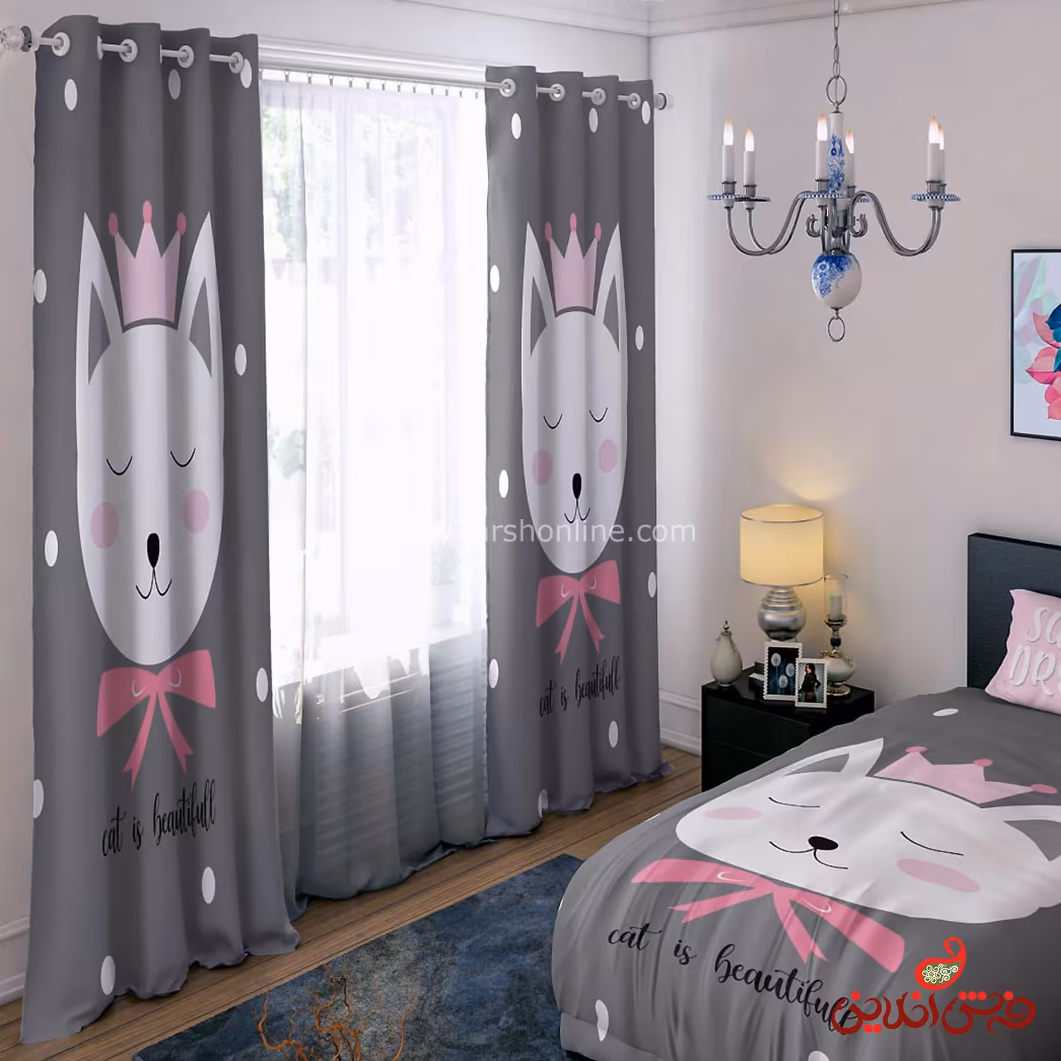 پرده 2 عددی کد 15479/1 طرح گربه