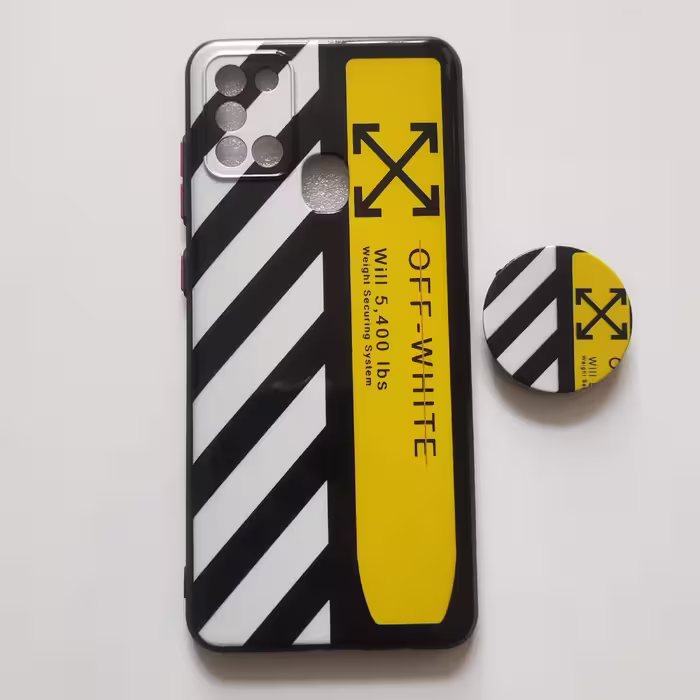 قاب طرحدار براق off white پاپ سوکت دار گوشی سامسونگ A21s