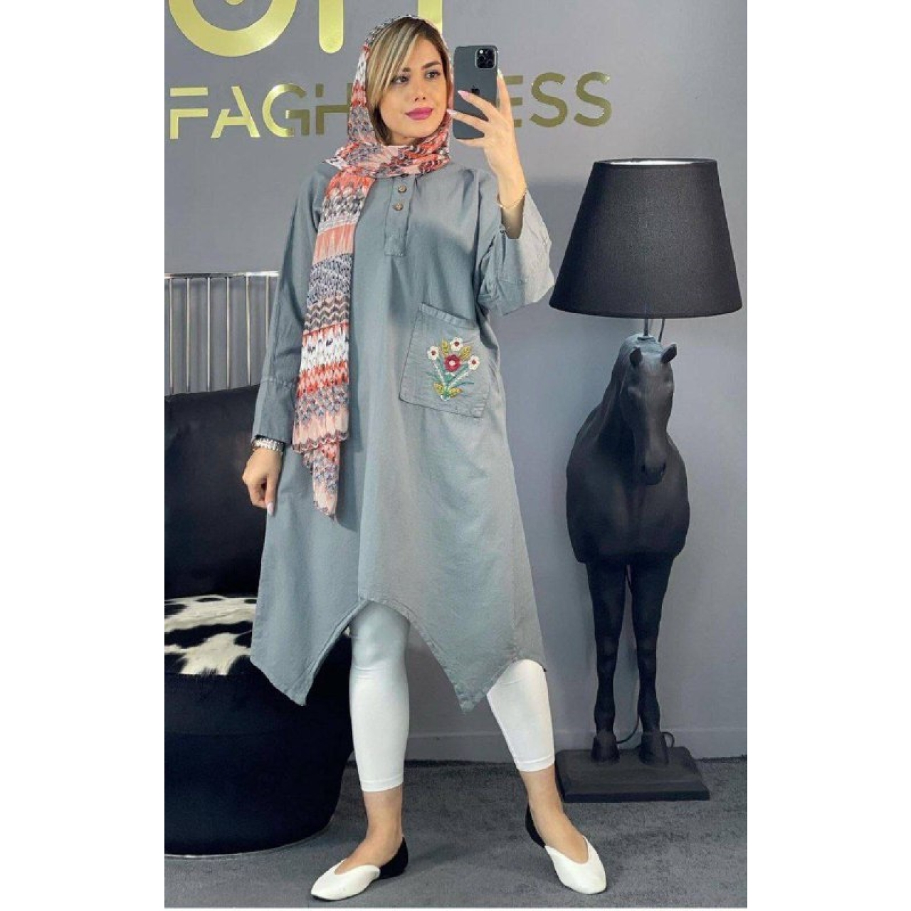 مانتو زنانه مدل ماهور رنگ طوسی