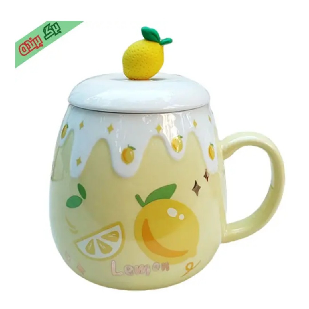 ماگ سرامیکی میوه ای طرح لیمو قاشق دار