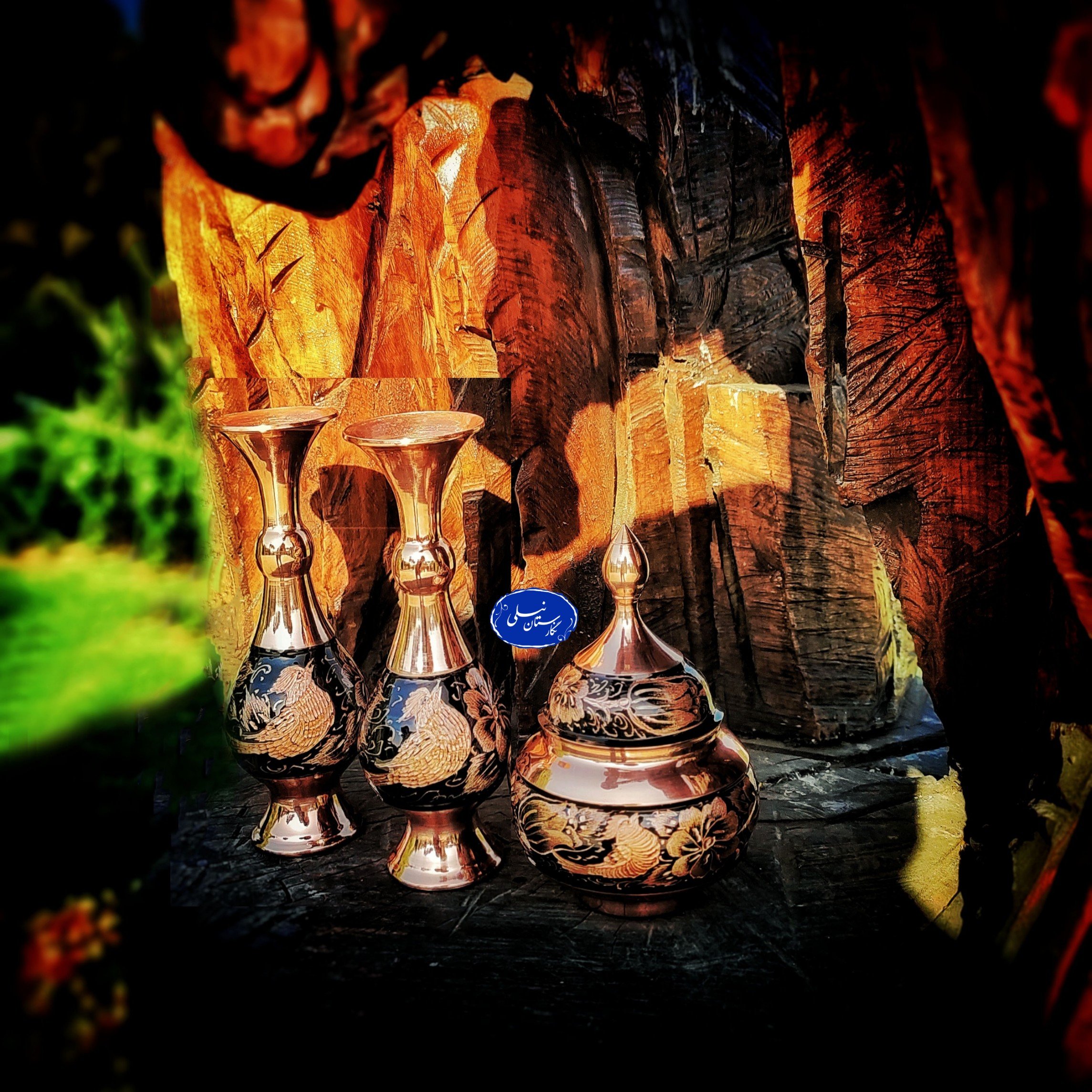 ست گلدان 20 و شکلات خوری 18 مسی مدل الماس تراش