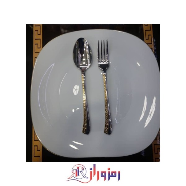 سرویس قاشق و چنگال 6 نفره 45 پارچه یونیک مدل ورساج نیمه طلایی دهنه اروپایی
