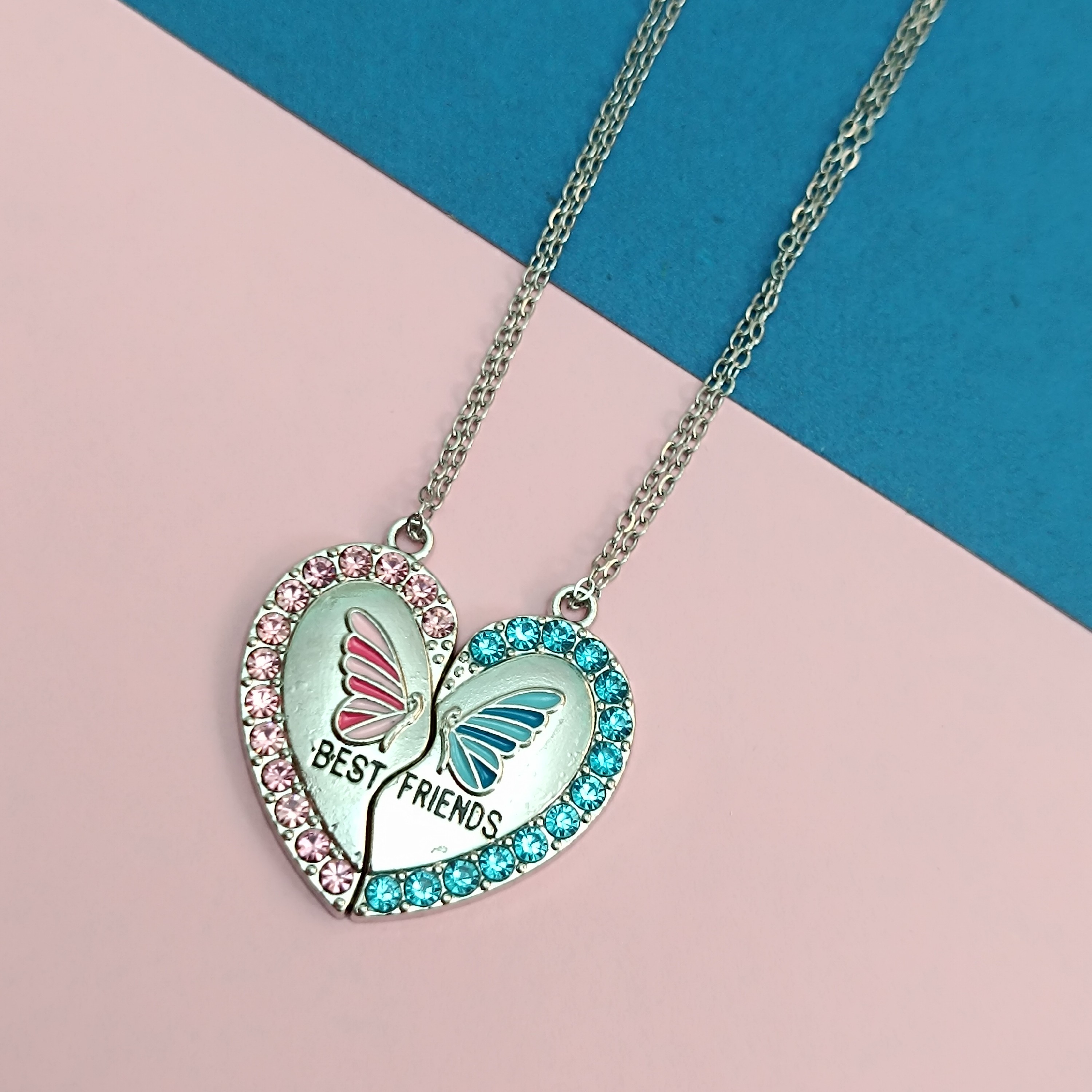 گردنبند ست بست فرندی یا دوستی طرح قلب  رنگ ثابت مناسب هدیه دادن 