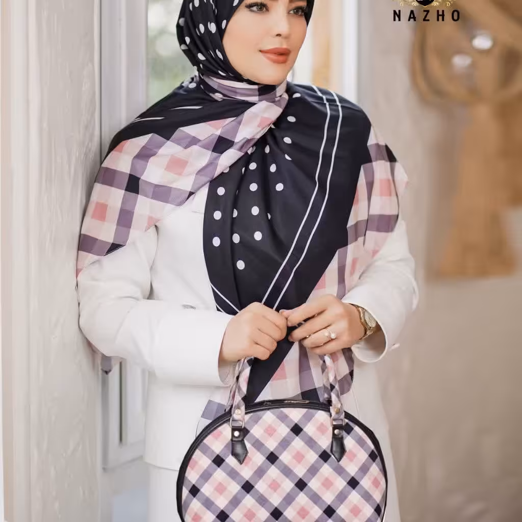 ست کیف و روسری خالدار مشکی سفید