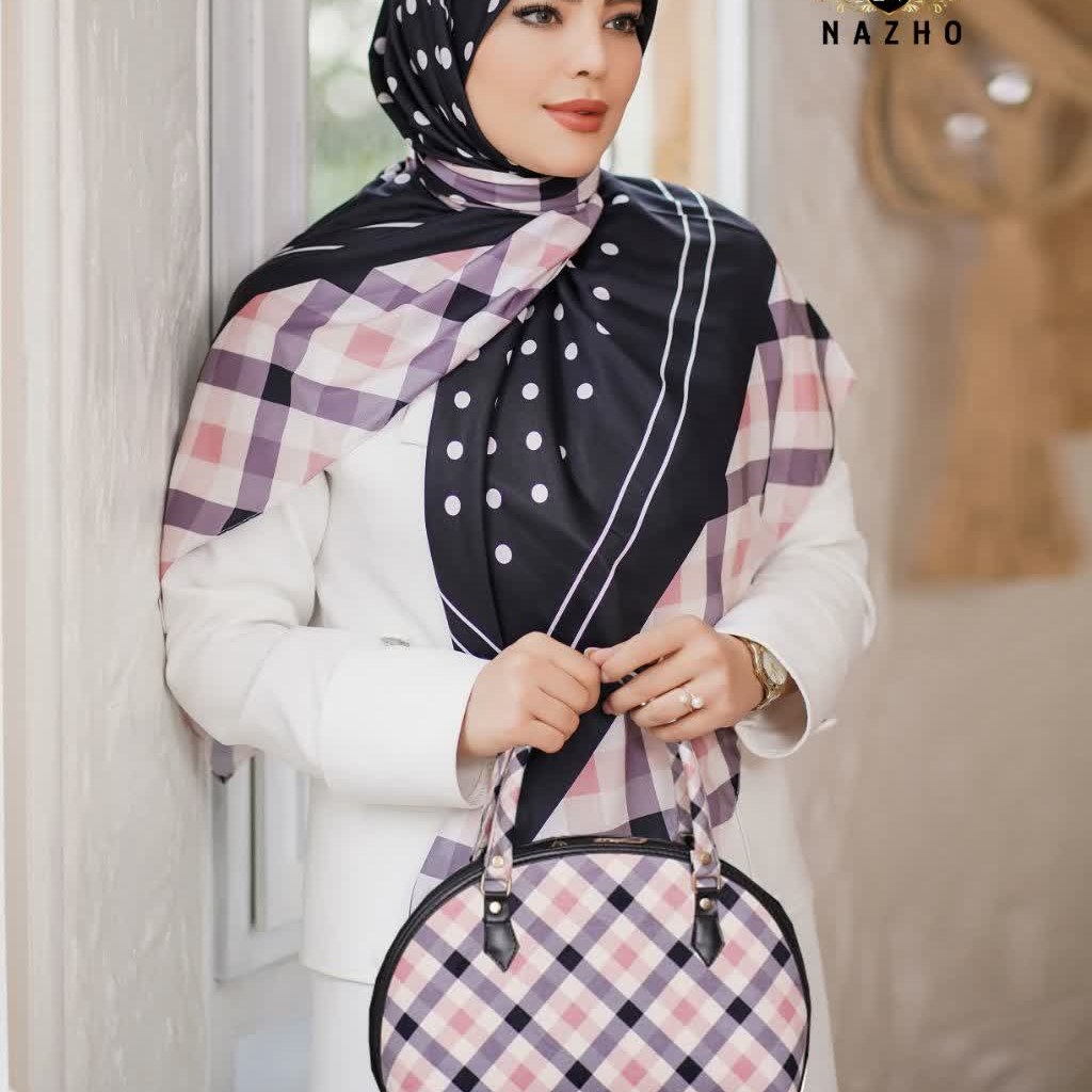 ست کیف و روسری خالدار مشکی سفید