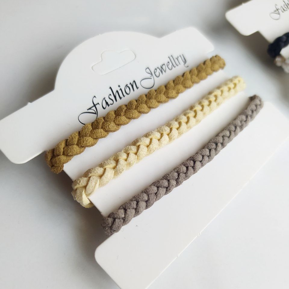 دستبند بافت سه تایی مشکی سفید کرم قهوه ای خاکستری 