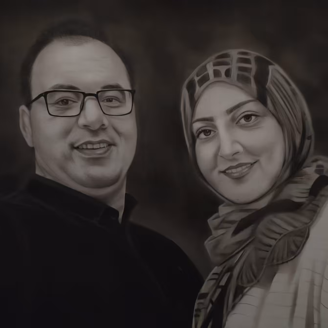 طراحی چهره سیاه قلم 35در50 پرتره دوچهره