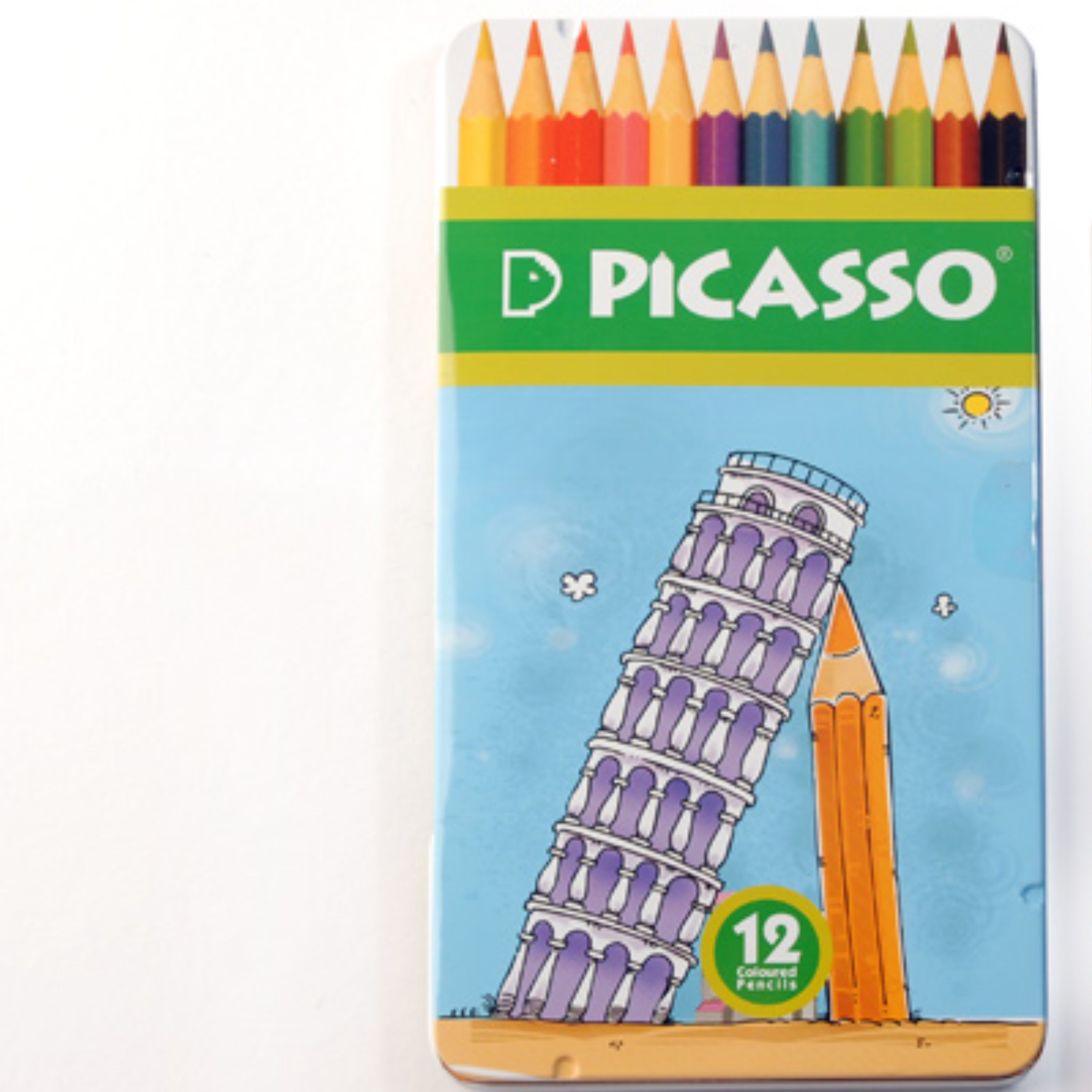 مداد رنگی 12 رنگ picasso( جعبه فلزی)