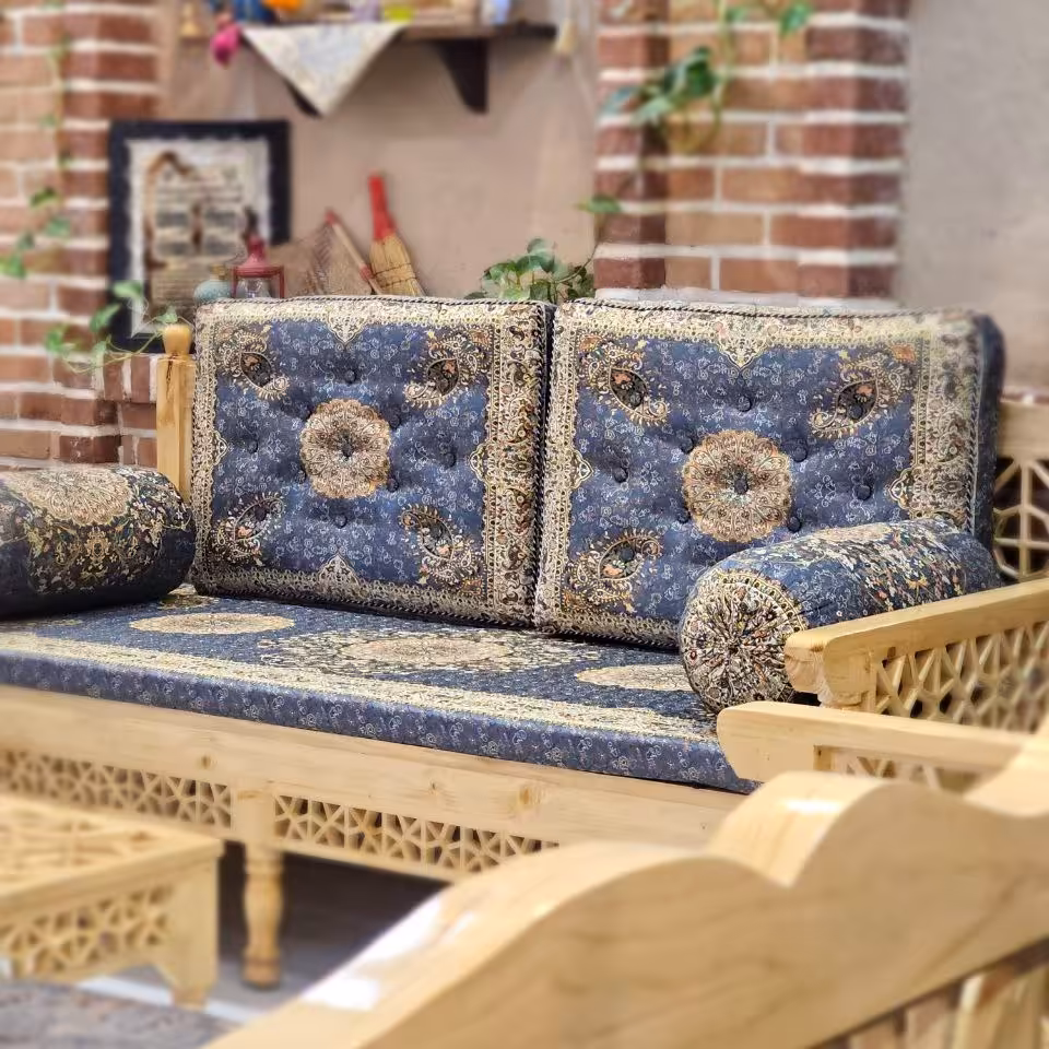 ست 5 تکه پشتی سنتی طرح افشار رنگ طوسی