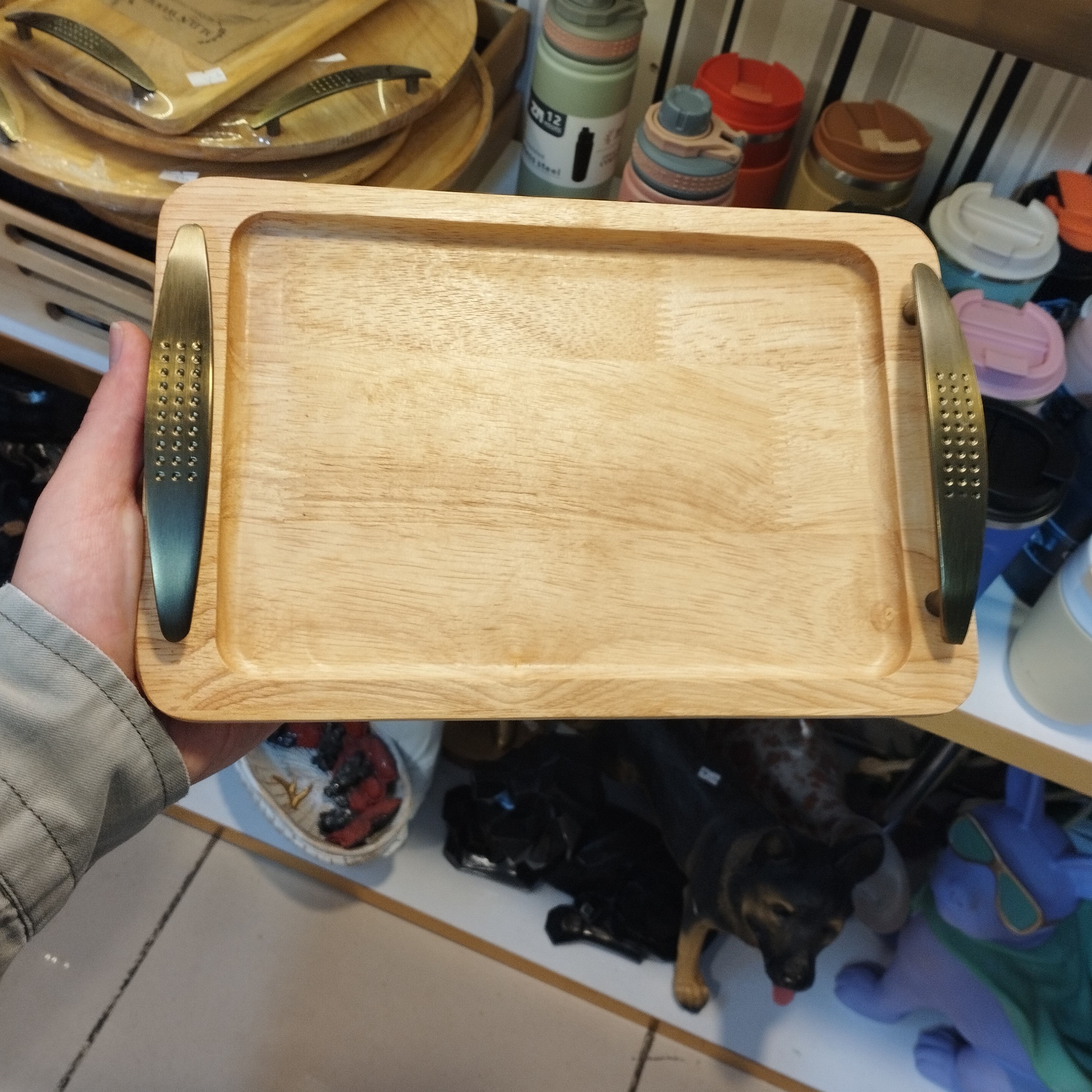 سینی چوبی دسته فلزی مستطیلی سایز کوچک