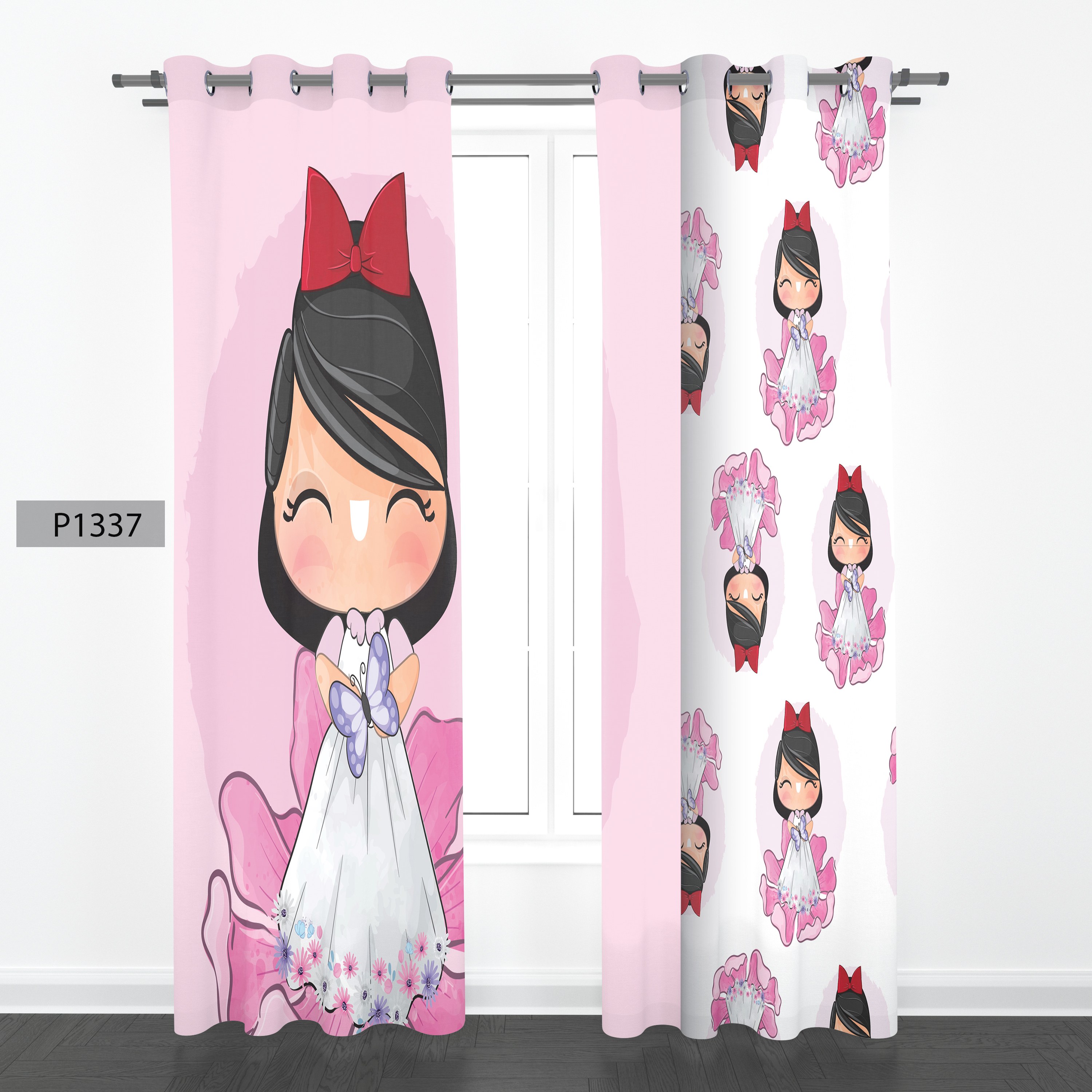 پرده هازان چاپی دوقواره دوخته شده پانچ شده هر قواره عرض 140ارتفاع 190 کد1337