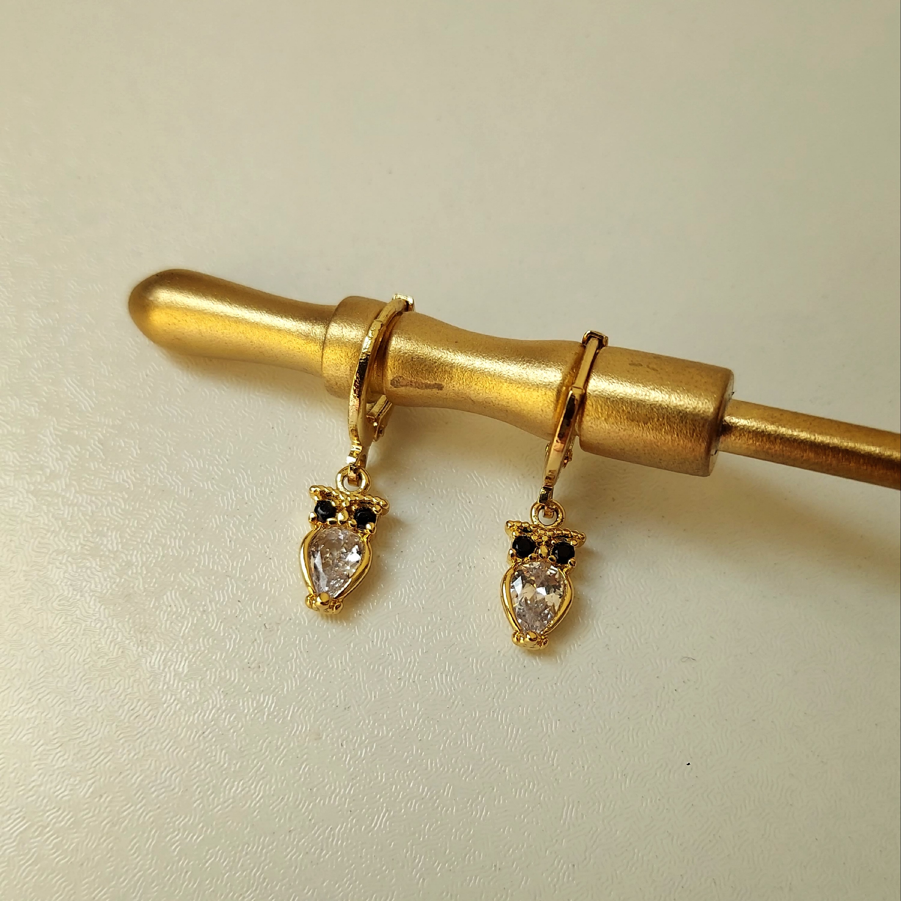 گوشواره جغد روکش طلا نگین زیرکن وارداتی