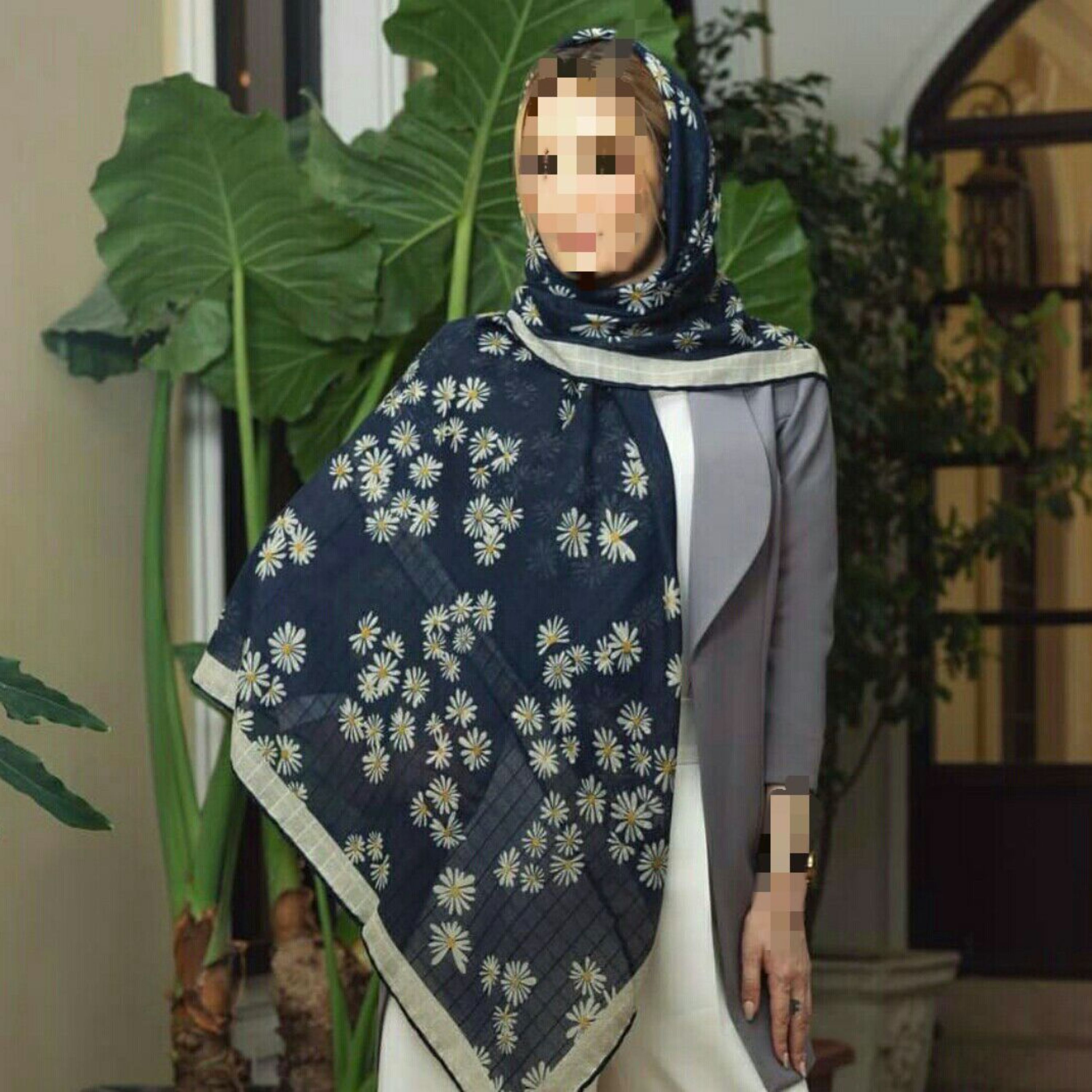 روسری نخی دست دوز ژاکارد مربعی کد 05