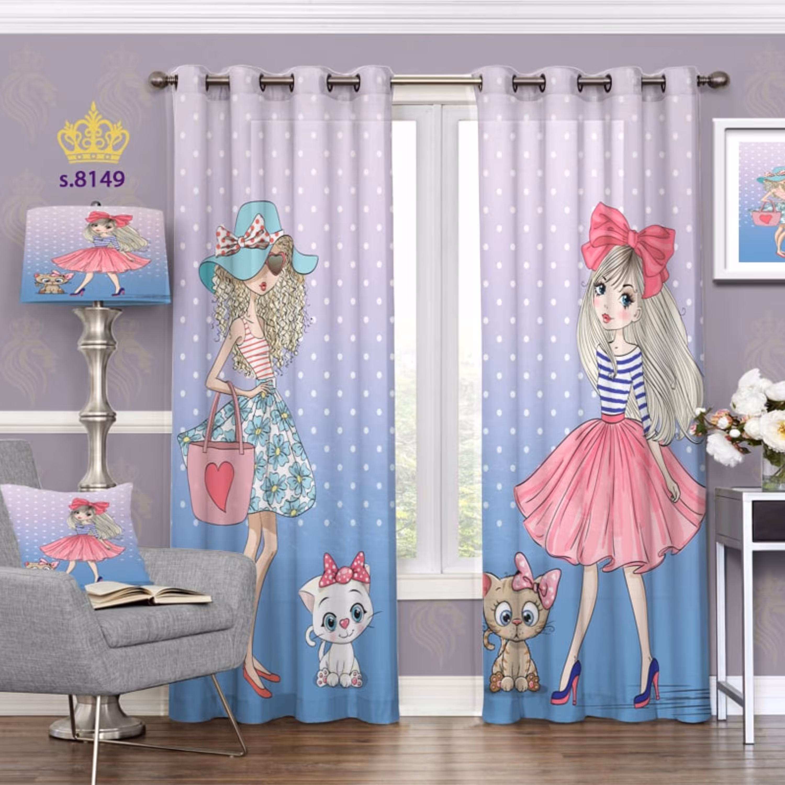 پرده اتاق کودک - طرح دختر - کد 8149