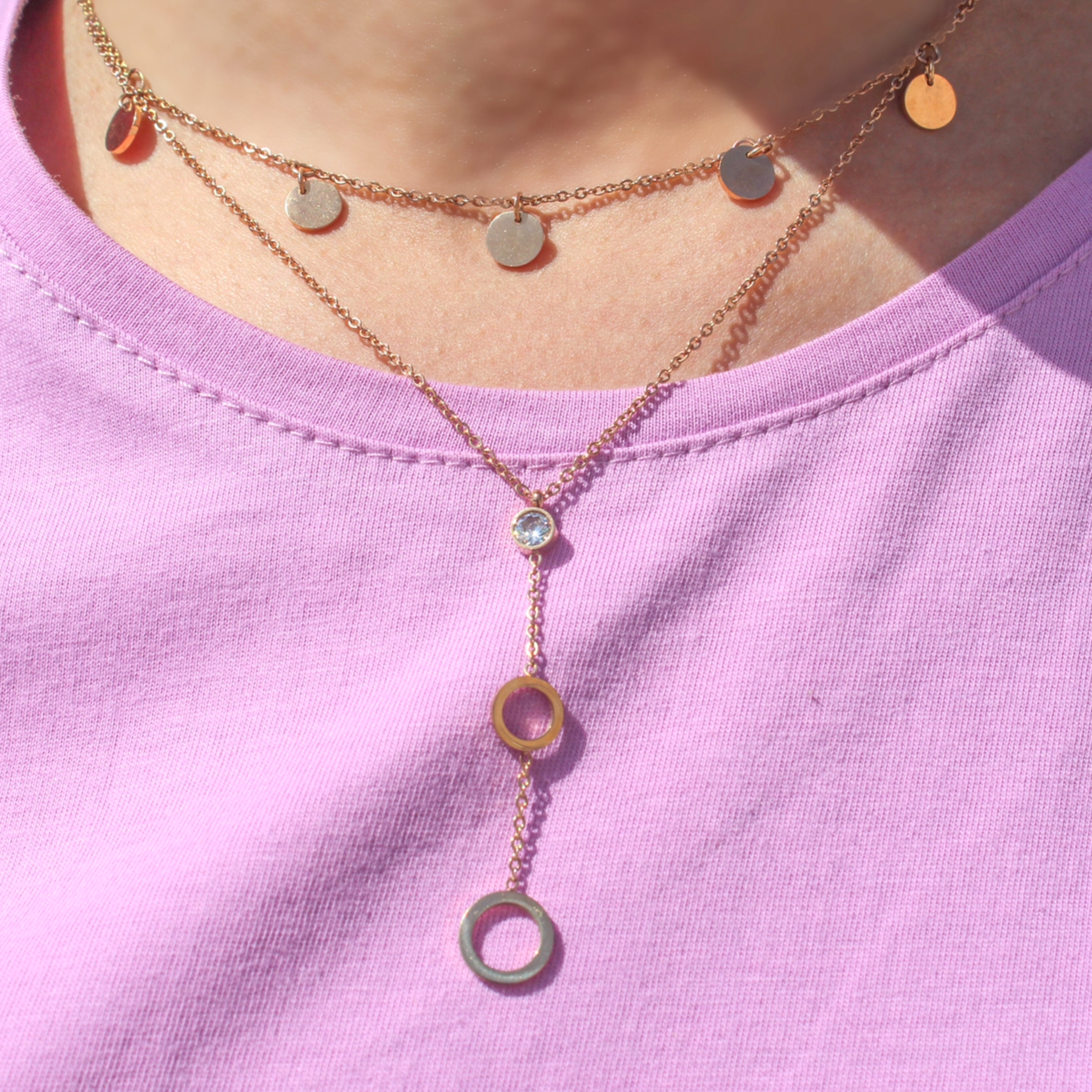 گردنبند دولاین سکه ای رزگلد استیل زنانه