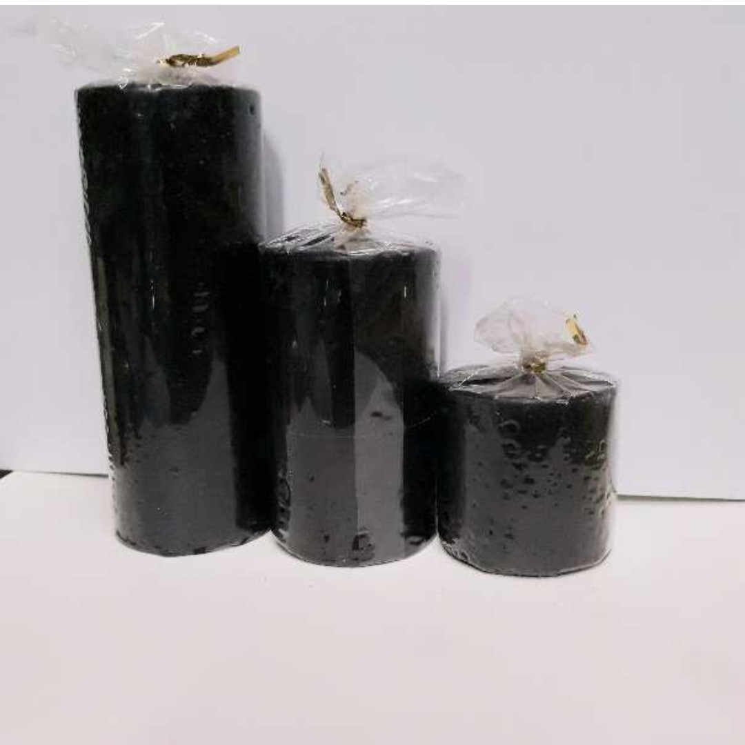 شمع استوانه اکلیلی مشکی  مجموعه ی سه عددی بدون بو 