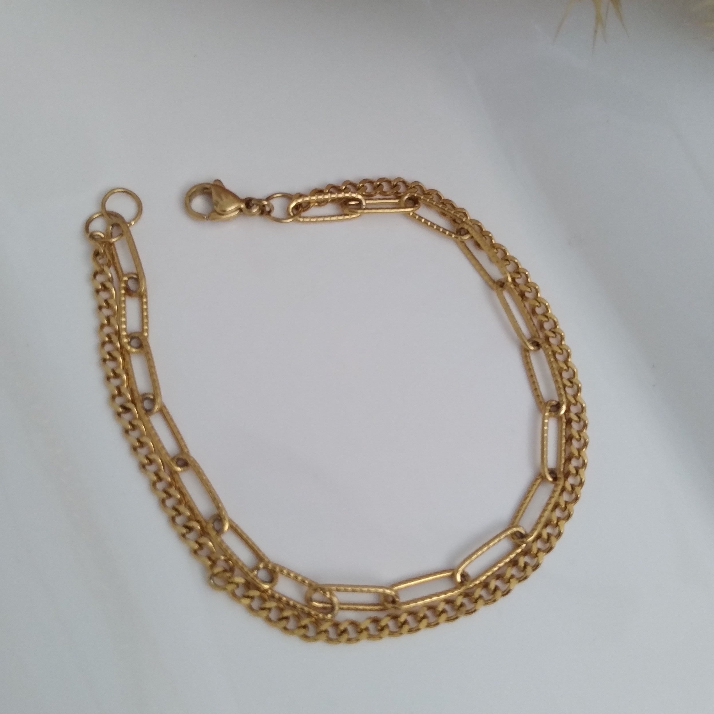 دستبند دولاین ،استیل،زنانه ودخترانه،رنگ طلایی،قابل تغییر سایز 