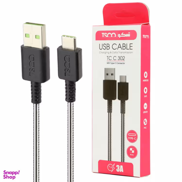 کابل تبدیل USB به TYPE-C تسکو مدل TC C302 طول 1 متر