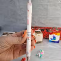 خودکار روان نویس فشاری طرح هلو 3 صورتی با جوهر مشکی 