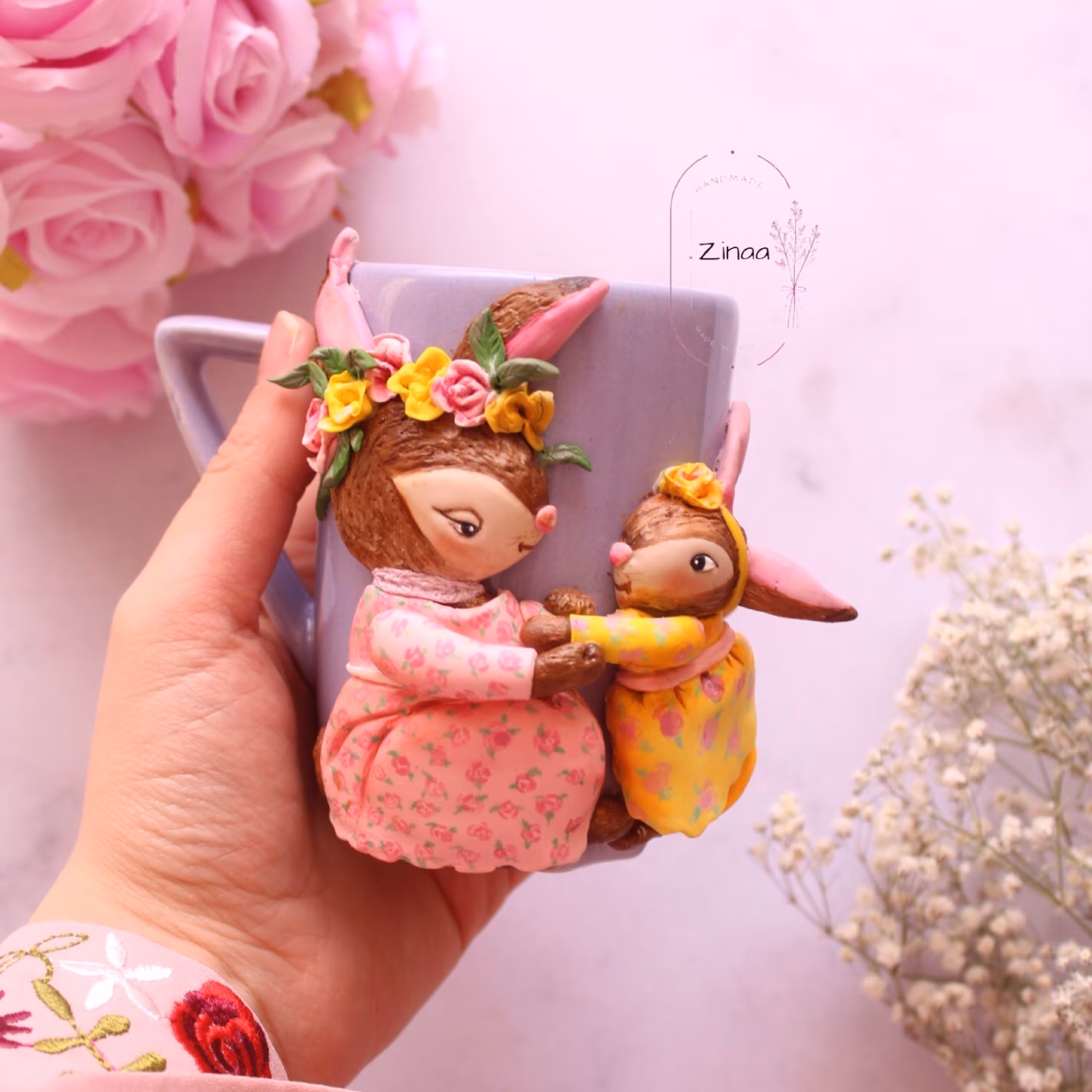 ماگ مادر و دختر خرگوشی رنگ ماگ بنفش و قابل تغییر با سلیقه مشتری
