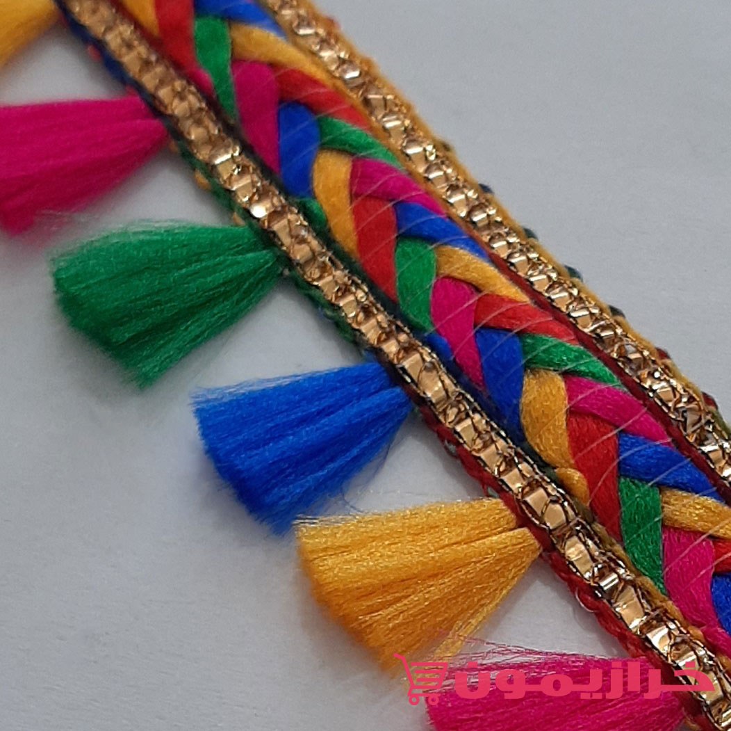 نوار تزیینی منگله دار رنگی سنتی خرج کار مانتو و لباس عرض 2.5 سانت (کد 1173)