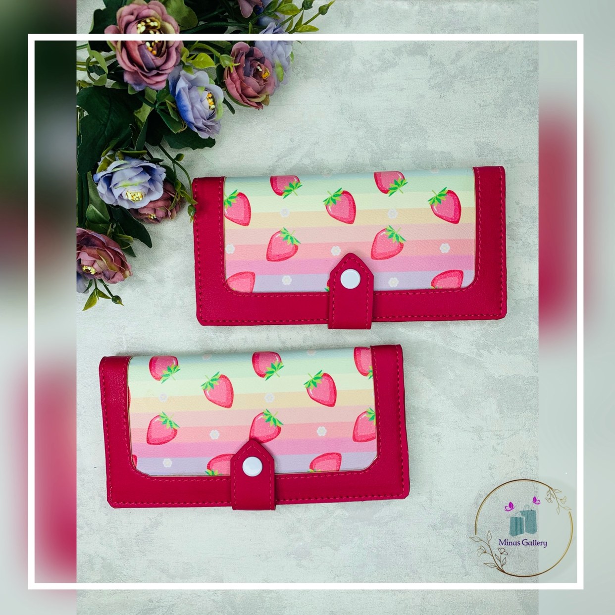 کیف پول چرم  - طرح توت فرنگی ( کد 323)