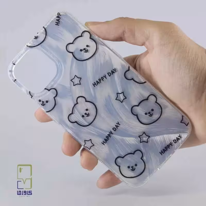 قاب گوشی آیفون 15 پرو مکس دخترانه فانتزی| مدل براش خرس کوچولو iPhone 15 Pro Max