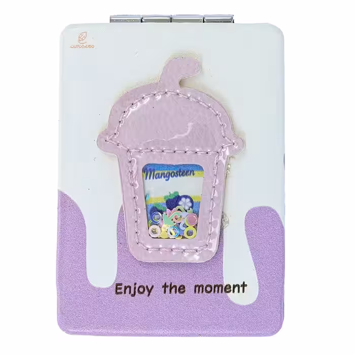 آینه مستطیلی جیبی (آرایشی) فانتزی طرح برجسته بستنی بنفش 095