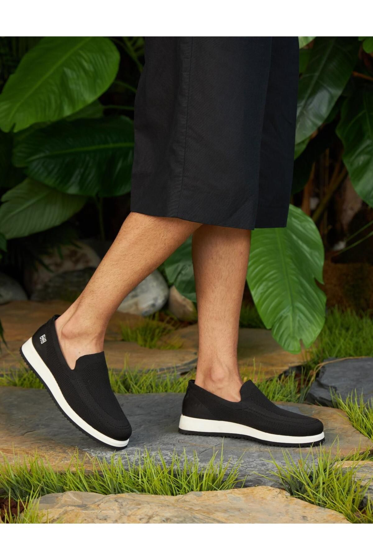 کفش های کژوال مشکی مردانه سیاه بافندگی روزانه پوست Cabani