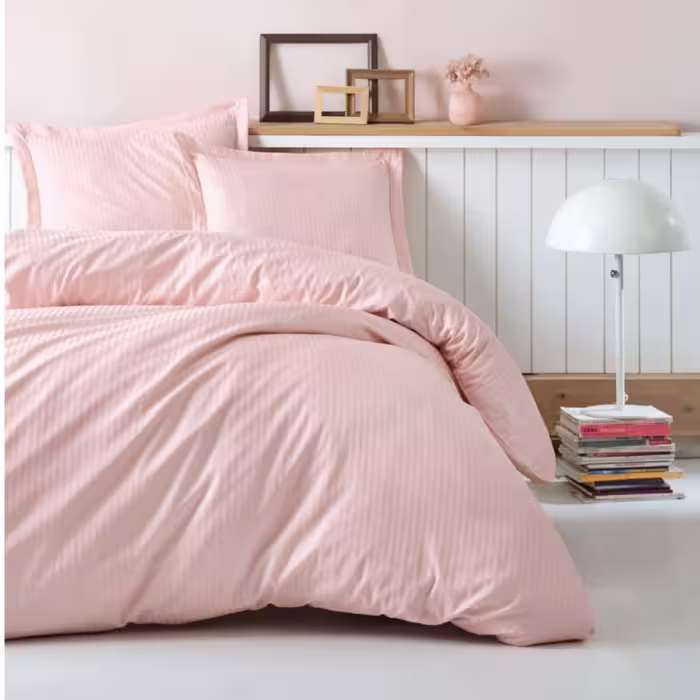 ست ملحفه کاتن باکس مدل  Elegant Stripe Pudra دو نفره 4 تکه