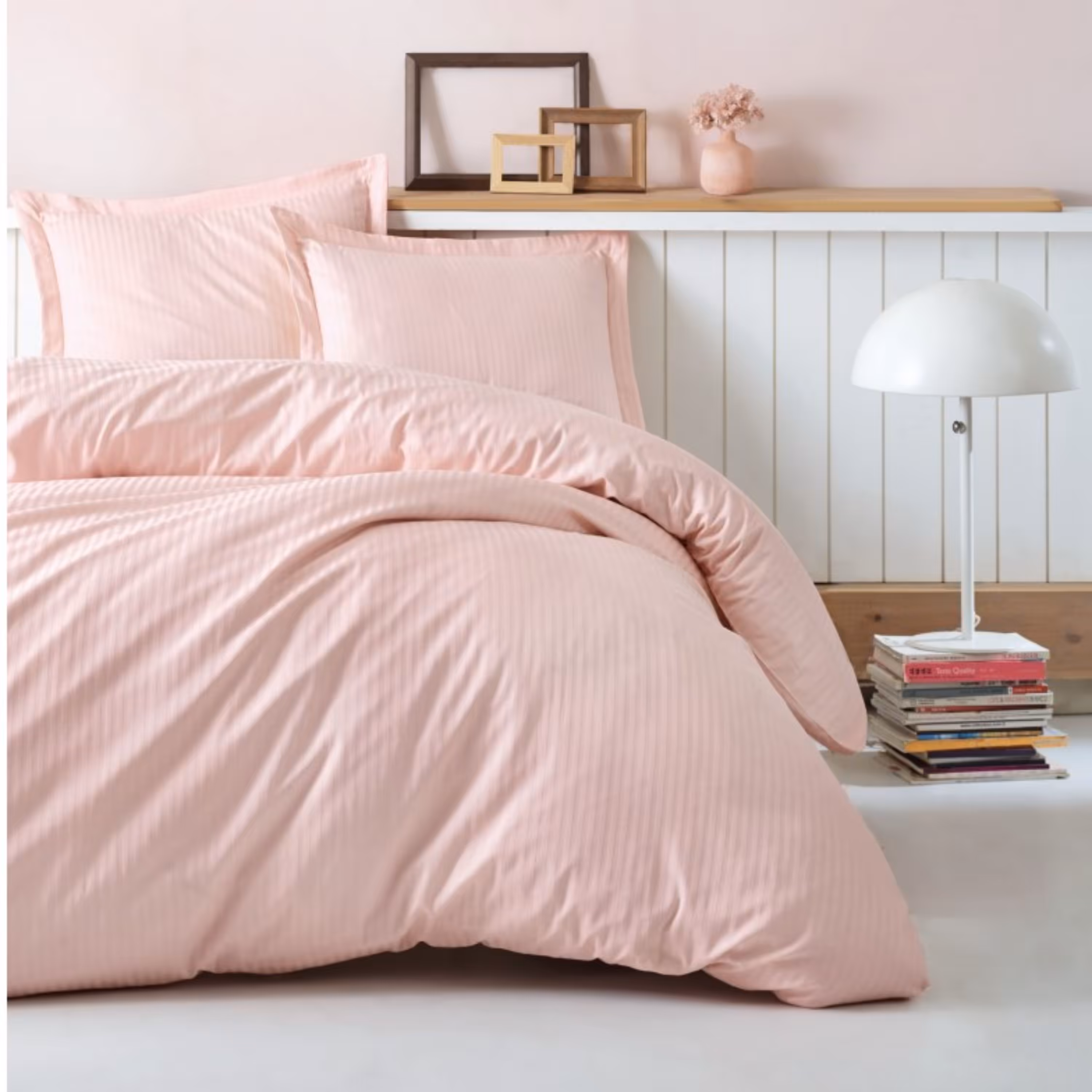 ست ملحفه کاتن باکس مدل  Elegant Stripe Pudra دو نفره 4 تکه