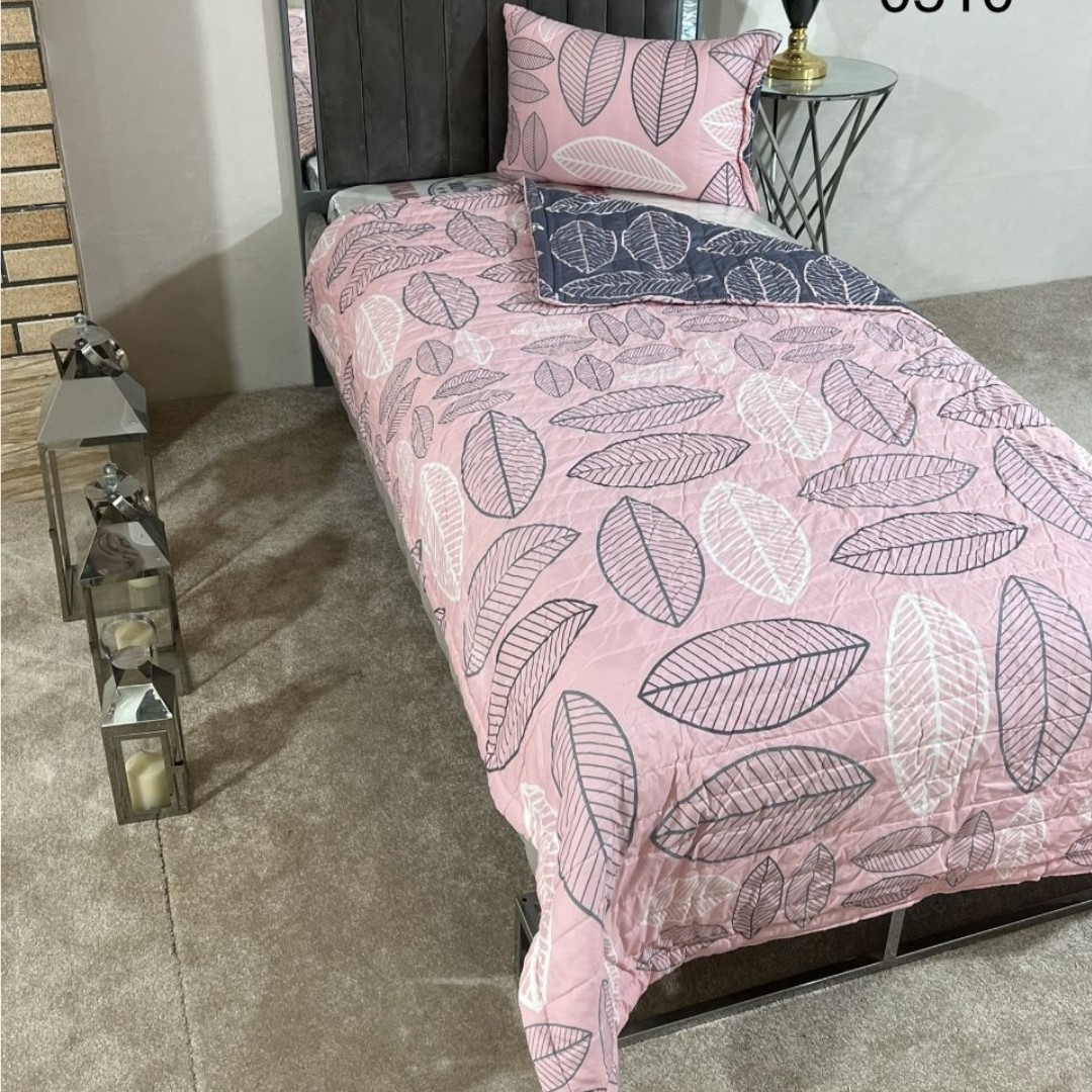 روتختی یک نفره طرح دار گلدوزی دورو سه تکه طرح برگ (ضمانت پرز و رنگ )