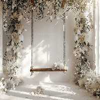 بک دراپ عکاسی با تاب و گلهای سفید و برگ | گرافیک با طعم تربچه