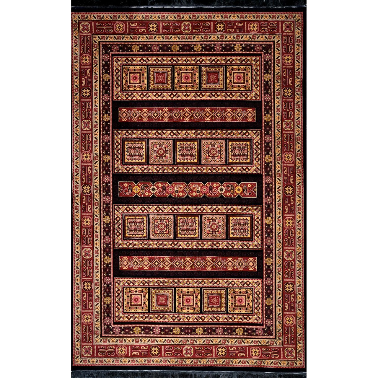 فرش ماشینی بلوچ 700شانه شقایق زمینه سرمه ای سایز 4متری