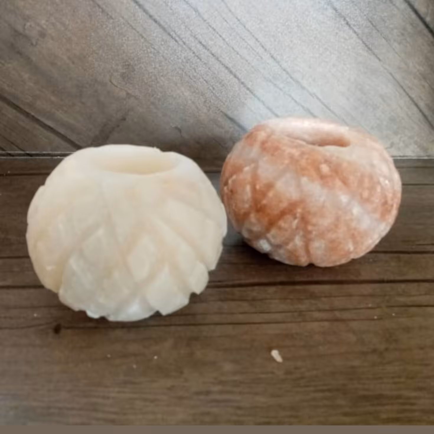 جا شمعی دکوری سنگ نمک توپی مدل آذرخش ست دو تایی