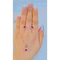 نیم ست تمام نقره زنانه ایتالیایی نگین قرمز عیار 925باآبکاری طلا سفید بدون ریزش نگین 