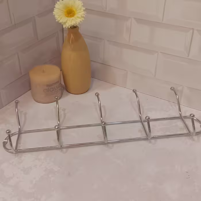 جالباسی و رخت اویز 5 شاخه جنس فلز آبکاری استیل با سرساچمه ی   
