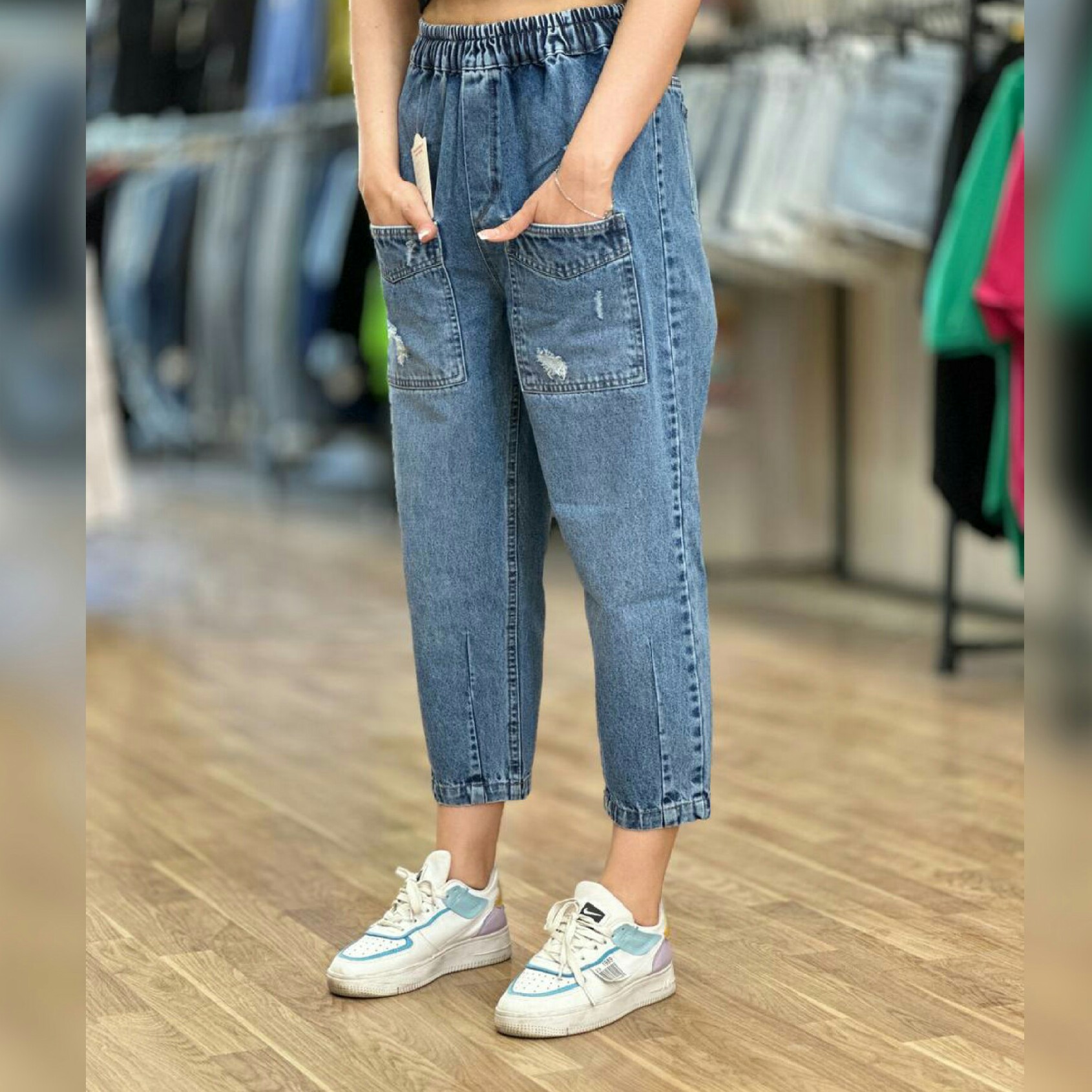 شلوار جین زنانه مام استایل شلوار مام استایل دورکش قد 85 سایز 36 تا 46 بارسال رایگان