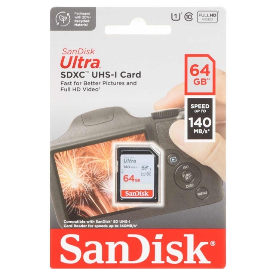 کارت حافظه microSDXC سن دیسک مدل UHS-I U1 سرعت 140MB/sو ظرفیت 64 گیگابایت مخصوص دوربین عکاسی