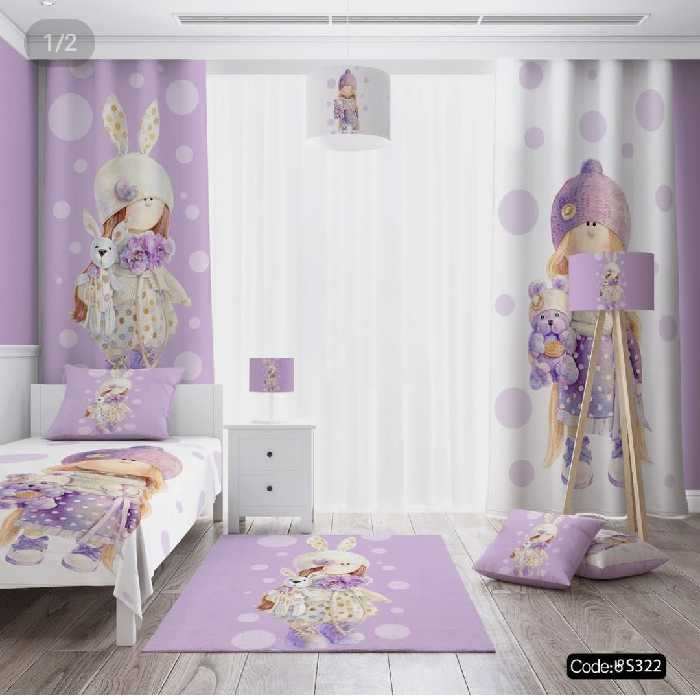 ست اتاق کودک دخترونه طرح عروسک روسی روتختی و پرده و فرشینه(پس کرایه) 