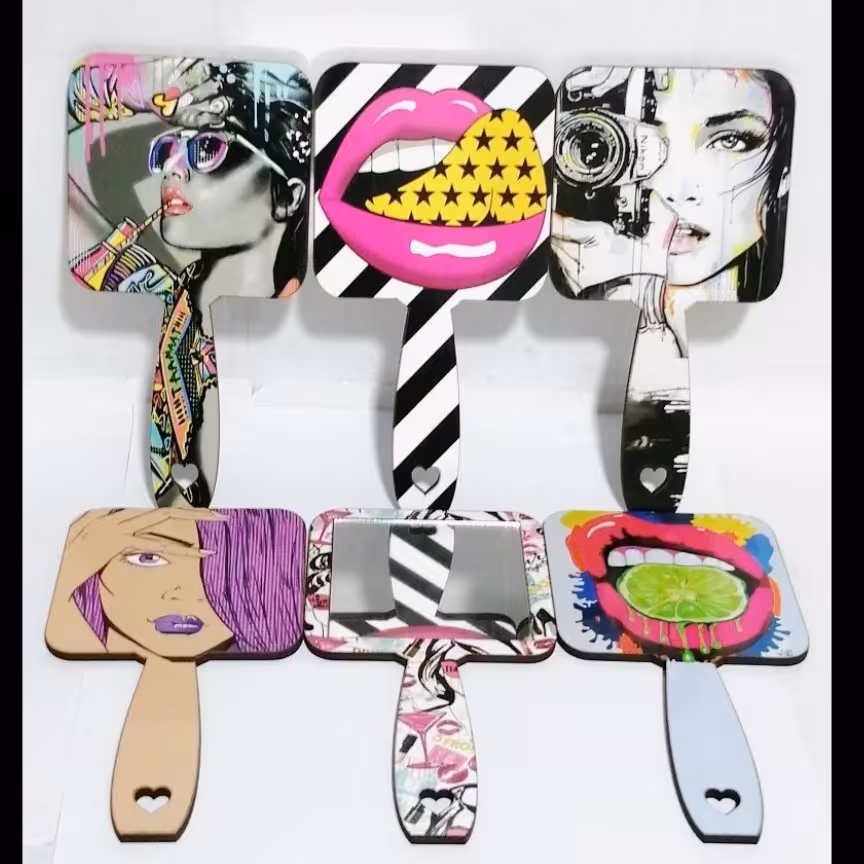 آینه چوبی چاپی بزرگ دسته دار(6عددی)