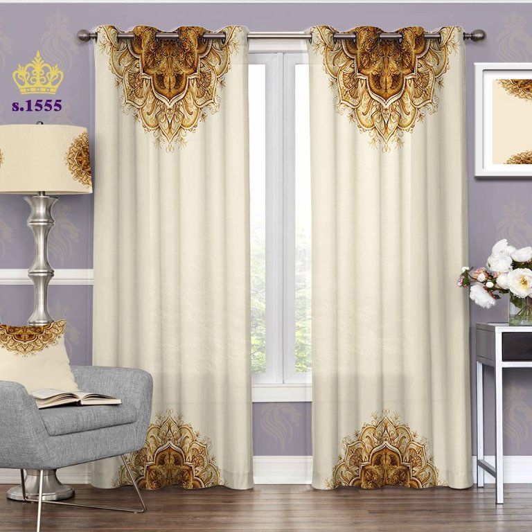 پرده پذیرایی دو قواره پانچ اسلیمی طرح حاشیه با زمینه روشن کد S1555