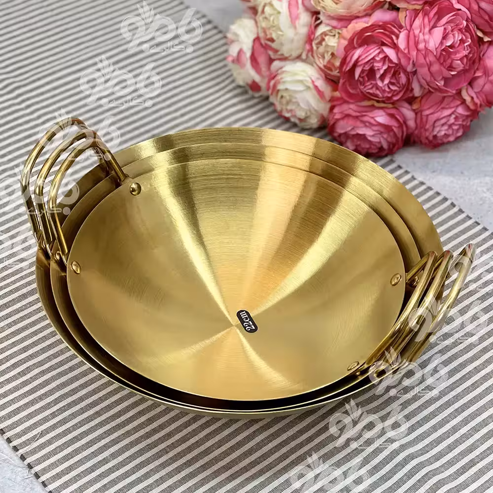 تابه ووک دو دسته استیل طلایی