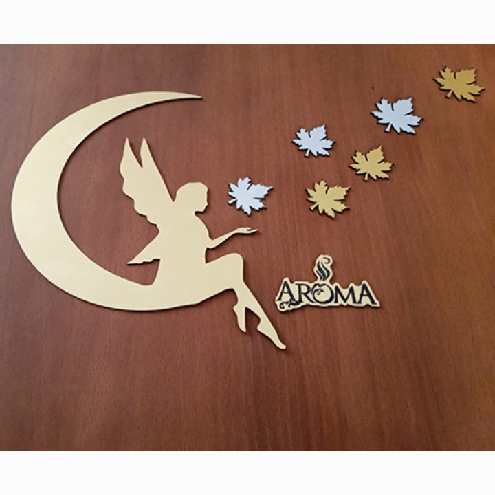 آینه دکوراتیو مولتی استایل، طرح ماه پری برگ ، دو رنگ طلایی و نقره ای، اندازه ماه پری 20 سانت