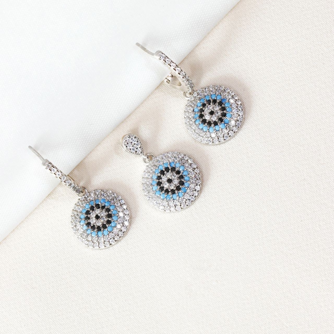 نیم ست نقره میکرو رنگی طرح چشم نظر  کد S-10194-9