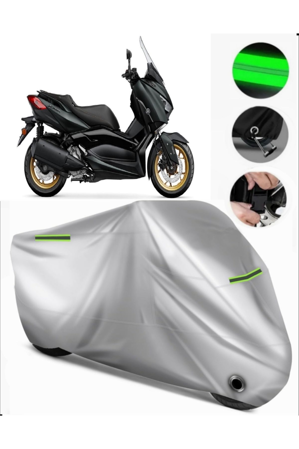 چادر موتورسیکلت خاکستری YAMAHA X MAX 250 TECH سازگار با موتور سیکلت TARKET PREMIUM قفل GRI MotoEn