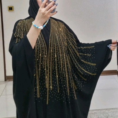 عبا مجلسی نگین کوبی شده طرح خورشیدی حریر جت بلک اعلا ارسال رایگان