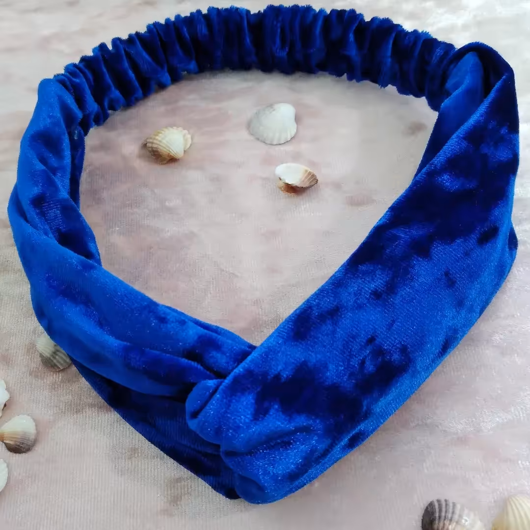 هدبند گرهی مخمل آبی کاربنی بسیار شیک  جذاب و خوشرنگ 